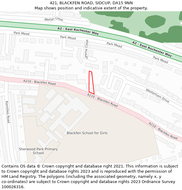 421, BLACKFEN ROAD, SIDCUP, DA15 9NN: Location map and indicative extent of plot