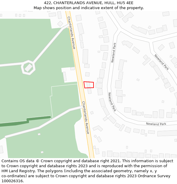 422, CHANTERLANDS AVENUE, HULL, HU5 4EE: Location map and indicative extent of plot