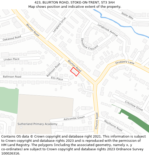 423, BLURTON ROAD, STOKE-ON-TRENT, ST3 3AH: Location map and indicative extent of plot