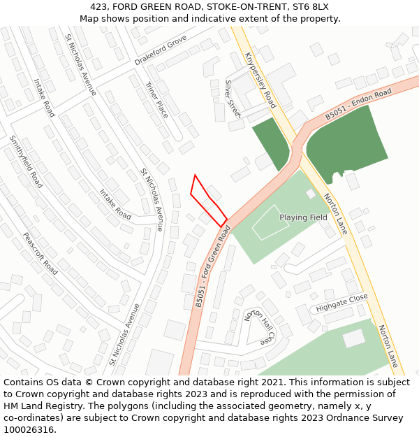423, FORD GREEN ROAD, STOKE-ON-TRENT, ST6 8LX: Location map and indicative extent of plot