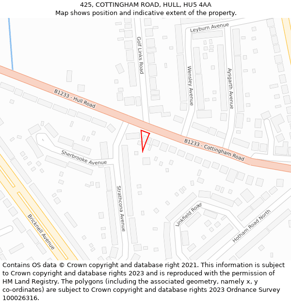 425, COTTINGHAM ROAD, HULL, HU5 4AA: Location map and indicative extent of plot