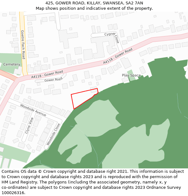 425, GOWER ROAD, KILLAY, SWANSEA, SA2 7AN: Location map and indicative extent of plot