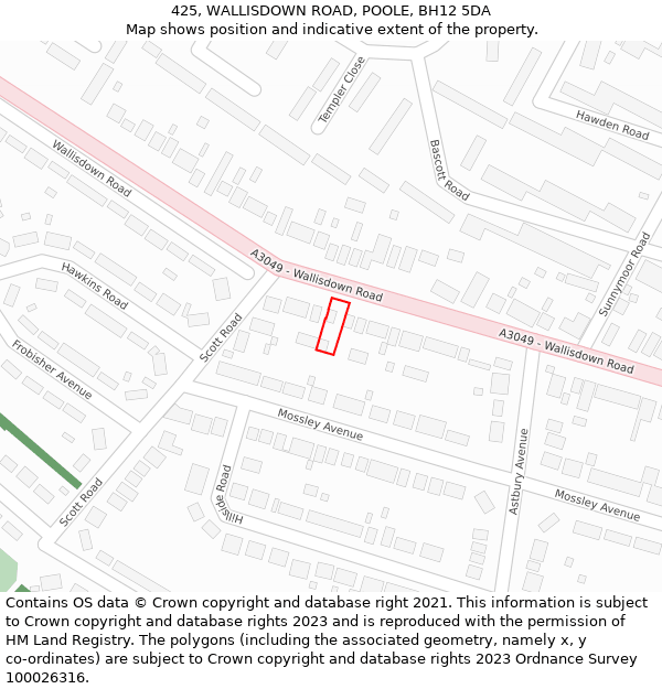 425, WALLISDOWN ROAD, POOLE, BH12 5DA: Location map and indicative extent of plot