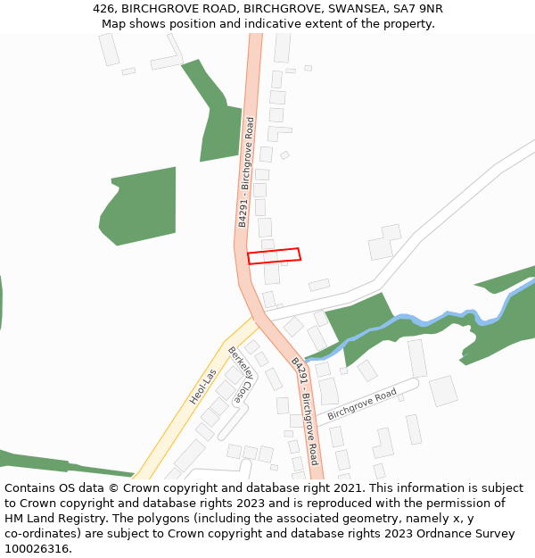 426, BIRCHGROVE ROAD, BIRCHGROVE, SWANSEA, SA7 9NR: Location map and indicative extent of plot