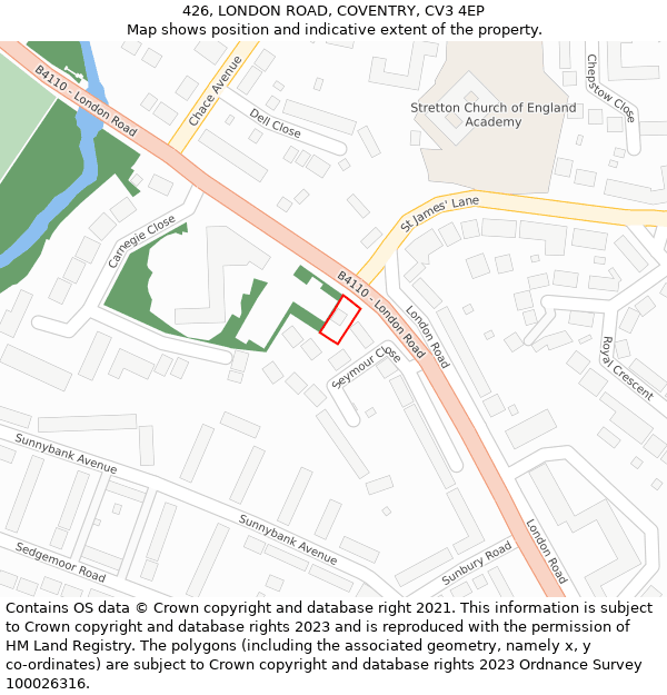 426, LONDON ROAD, COVENTRY, CV3 4EP: Location map and indicative extent of plot