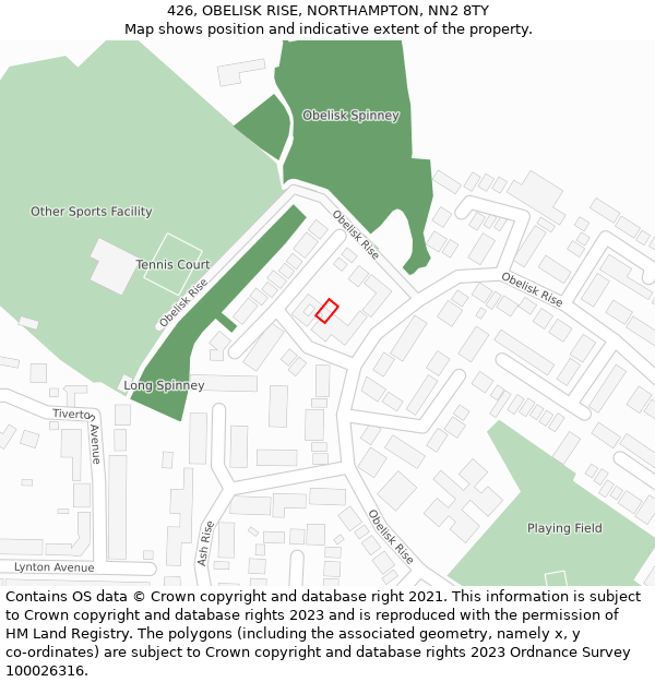 426, OBELISK RISE, NORTHAMPTON, NN2 8TY: Location map and indicative extent of plot