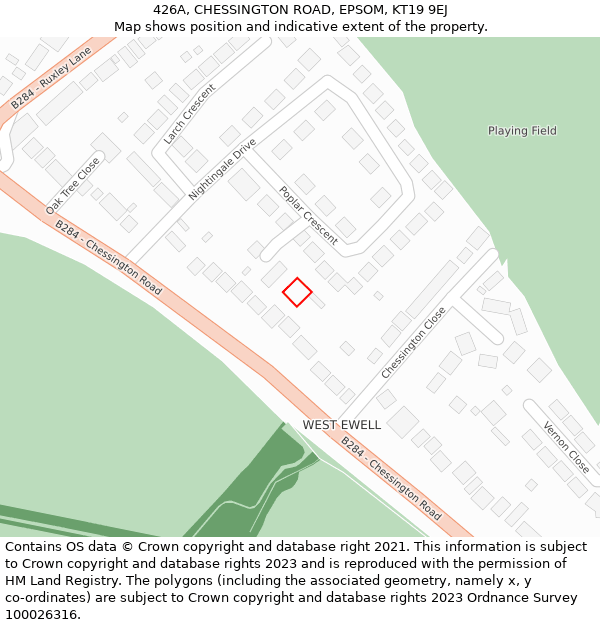 426A, CHESSINGTON ROAD, EPSOM, KT19 9EJ: Location map and indicative extent of plot