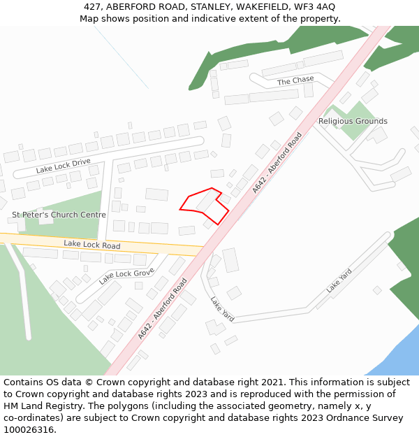 427, ABERFORD ROAD, STANLEY, WAKEFIELD, WF3 4AQ: Location map and indicative extent of plot