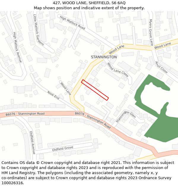 427, WOOD LANE, SHEFFIELD, S6 6AQ: Location map and indicative extent of plot