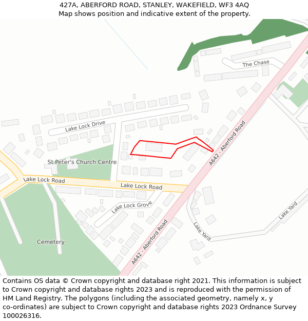 427A, ABERFORD ROAD, STANLEY, WAKEFIELD, WF3 4AQ: Location map and indicative extent of plot