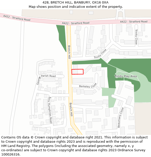 428, BRETCH HILL, BANBURY, OX16 0XA: Location map and indicative extent of plot