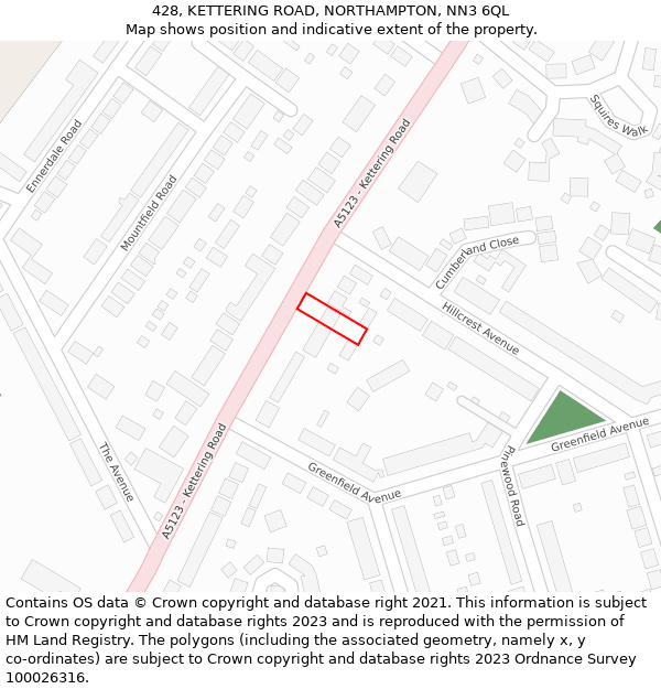 428, KETTERING ROAD, NORTHAMPTON, NN3 6QL: Location map and indicative extent of plot