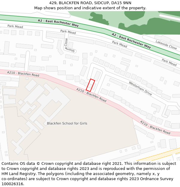 429, BLACKFEN ROAD, SIDCUP, DA15 9NN: Location map and indicative extent of plot