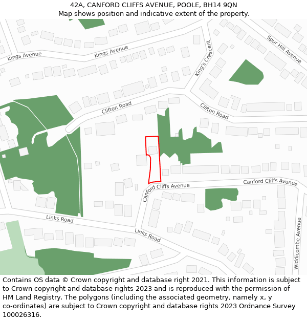 42A, CANFORD CLIFFS AVENUE, POOLE, BH14 9QN: Location map and indicative extent of plot