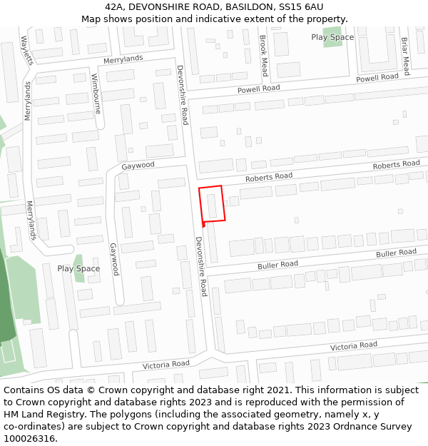 42A, DEVONSHIRE ROAD, BASILDON, SS15 6AU: Location map and indicative extent of plot