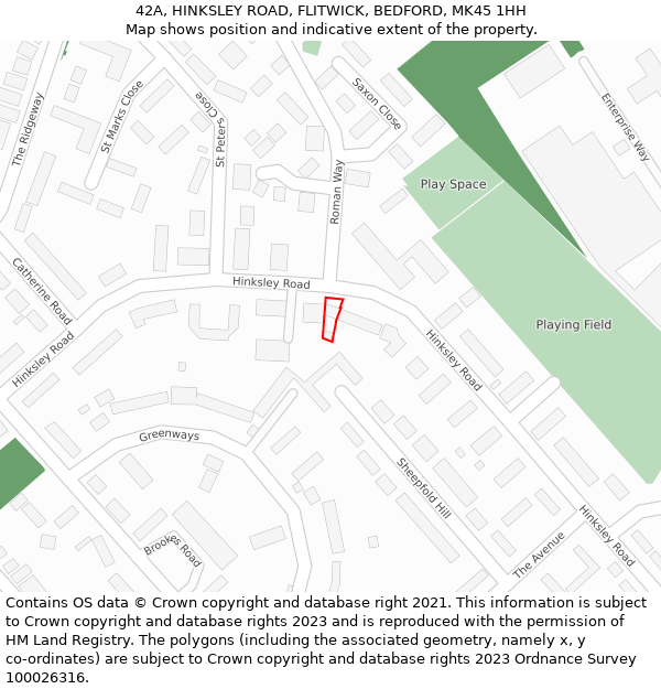 42A, HINKSLEY ROAD, FLITWICK, BEDFORD, MK45 1HH: Location map and indicative extent of plot