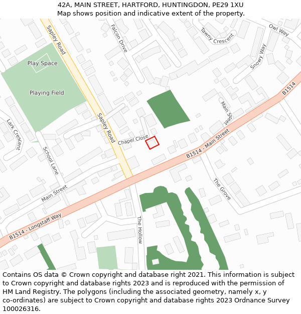 42A, MAIN STREET, HARTFORD, HUNTINGDON, PE29 1XU: Location map and indicative extent of plot