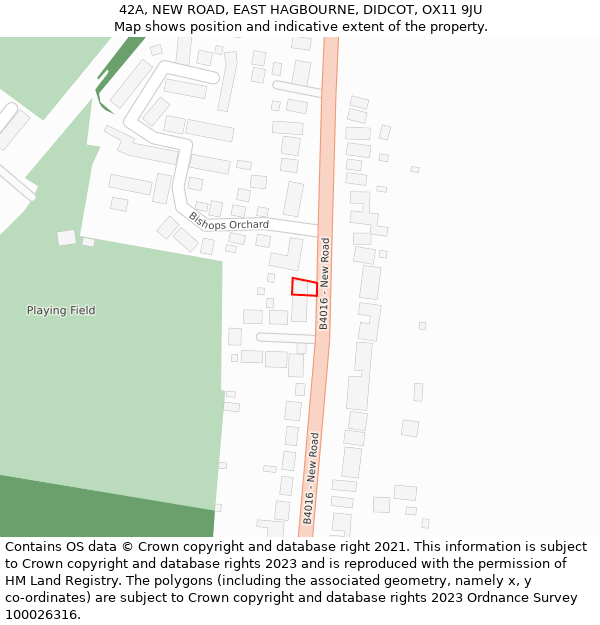 42A, NEW ROAD, EAST HAGBOURNE, DIDCOT, OX11 9JU: Location map and indicative extent of plot
