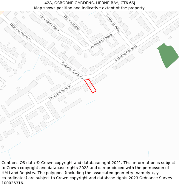 42A, OSBORNE GARDENS, HERNE BAY, CT6 6SJ: Location map and indicative extent of plot