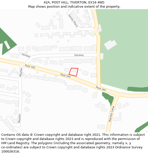 42A, POST HILL, TIVERTON, EX16 4ND: Location map and indicative extent of plot