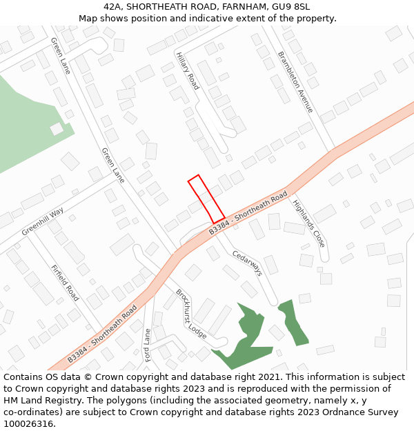 42A, SHORTHEATH ROAD, FARNHAM, GU9 8SL: Location map and indicative extent of plot