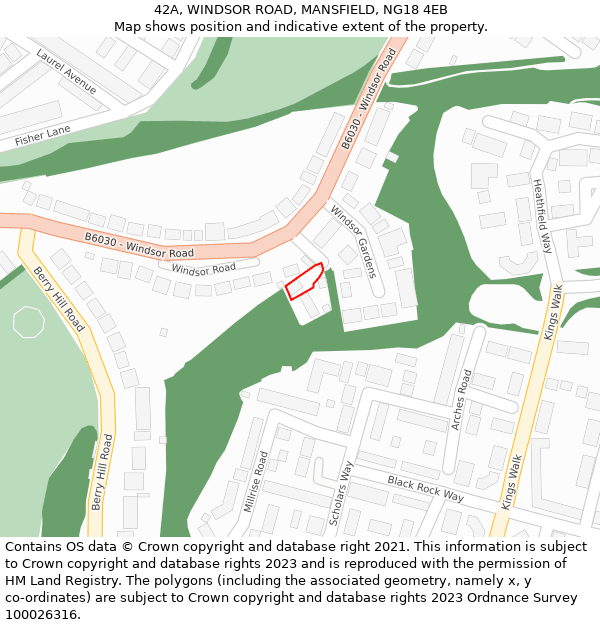 42A, WINDSOR ROAD, MANSFIELD, NG18 4EB: Location map and indicative extent of plot