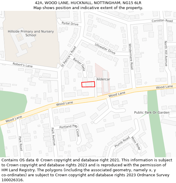 42A, WOOD LANE, HUCKNALL, NOTTINGHAM, NG15 6LR: Location map and indicative extent of plot