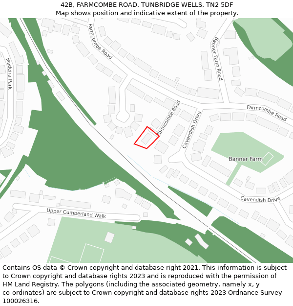 42B, FARMCOMBE ROAD, TUNBRIDGE WELLS, TN2 5DF: Location map and indicative extent of plot