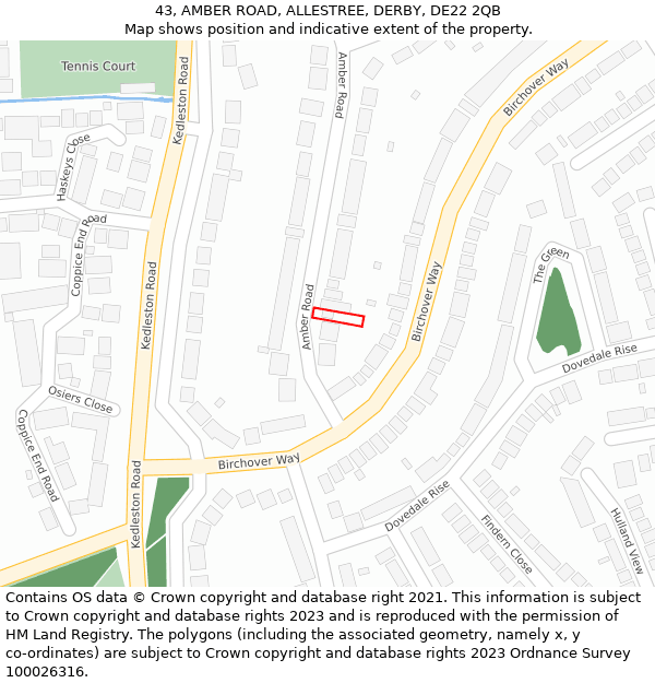 43, AMBER ROAD, ALLESTREE, DERBY, DE22 2QB: Location map and indicative extent of plot