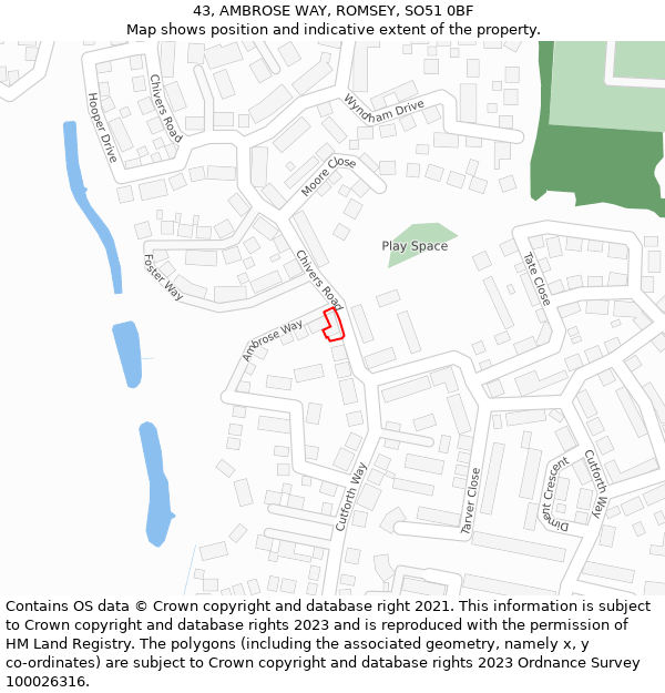 43, AMBROSE WAY, ROMSEY, SO51 0BF: Location map and indicative extent of plot