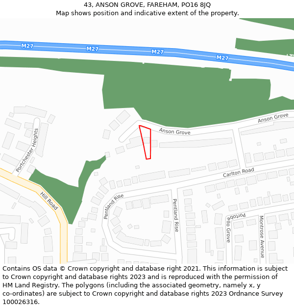 43, ANSON GROVE, FAREHAM, PO16 8JQ: Location map and indicative extent of plot