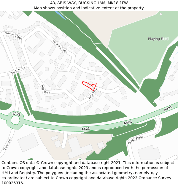 43, ARIS WAY, BUCKINGHAM, MK18 1FW: Location map and indicative extent of plot