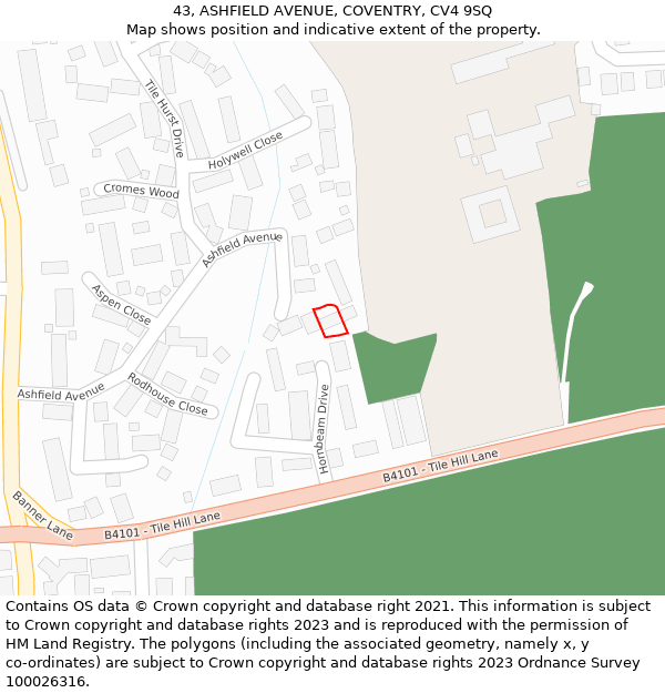 43, ASHFIELD AVENUE, COVENTRY, CV4 9SQ: Location map and indicative extent of plot