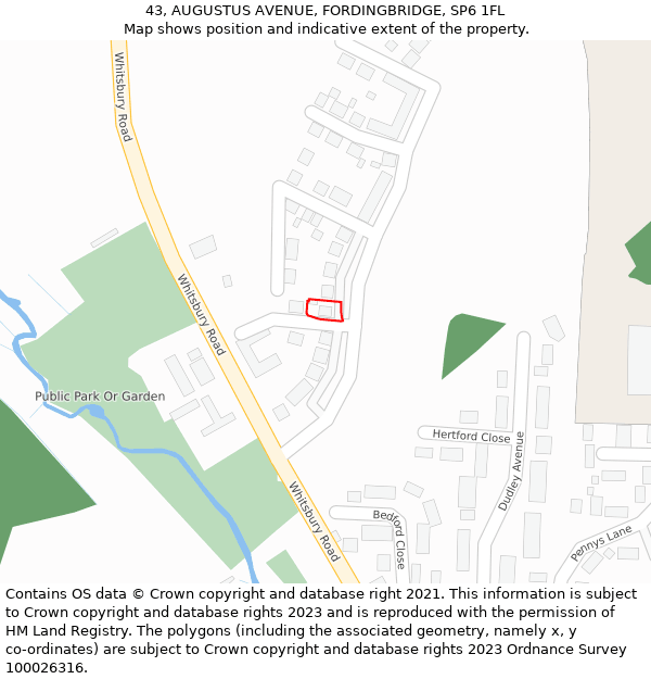 43, AUGUSTUS AVENUE, FORDINGBRIDGE, SP6 1FL: Location map and indicative extent of plot