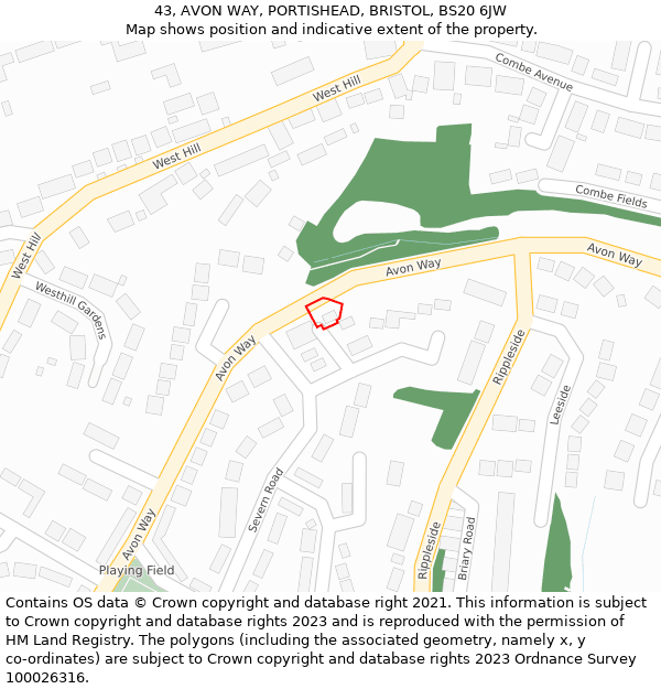 43, AVON WAY, PORTISHEAD, BRISTOL, BS20 6JW: Location map and indicative extent of plot