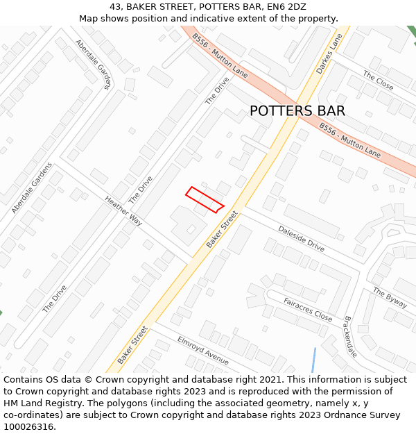 43, BAKER STREET, POTTERS BAR, EN6 2DZ: Location map and indicative extent of plot