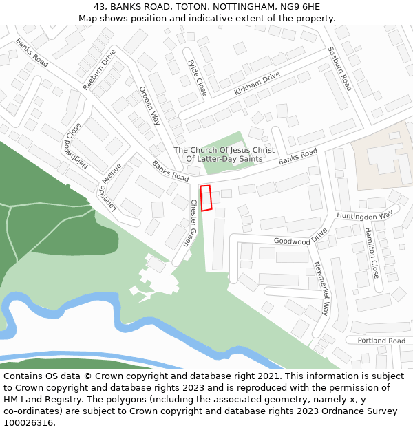 43, BANKS ROAD, TOTON, NOTTINGHAM, NG9 6HE: Location map and indicative extent of plot