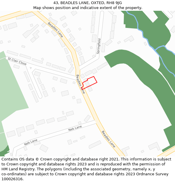 43, BEADLES LANE, OXTED, RH8 9JG: Location map and indicative extent of plot