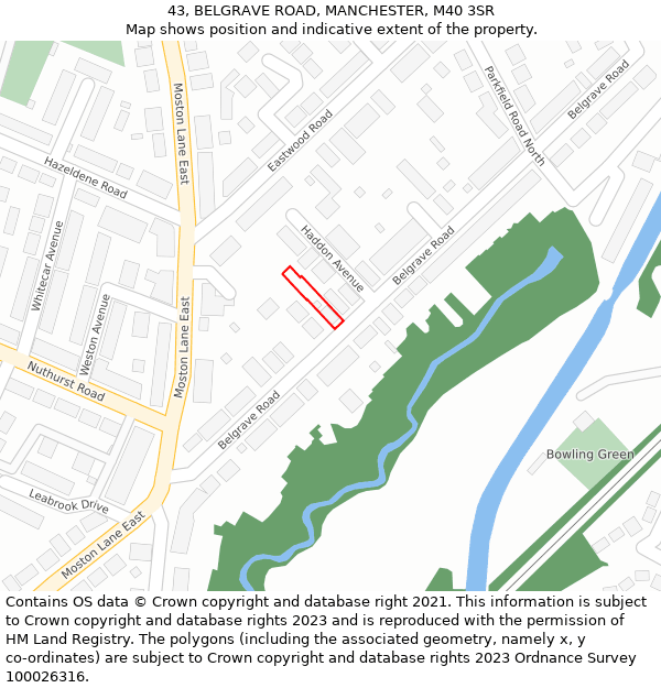 43, BELGRAVE ROAD, MANCHESTER, M40 3SR: Location map and indicative extent of plot