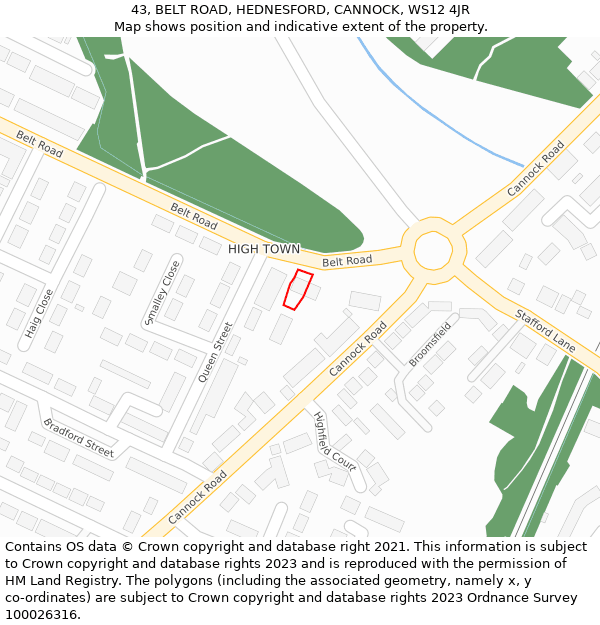 43, BELT ROAD, HEDNESFORD, CANNOCK, WS12 4JR: Location map and indicative extent of plot