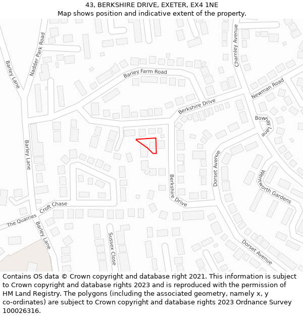 43, BERKSHIRE DRIVE, EXETER, EX4 1NE: Location map and indicative extent of plot