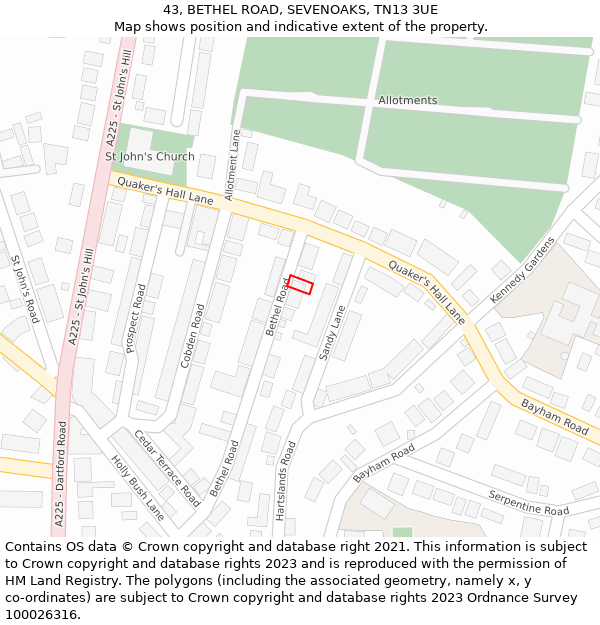 43, BETHEL ROAD, SEVENOAKS, TN13 3UE: Location map and indicative extent of plot