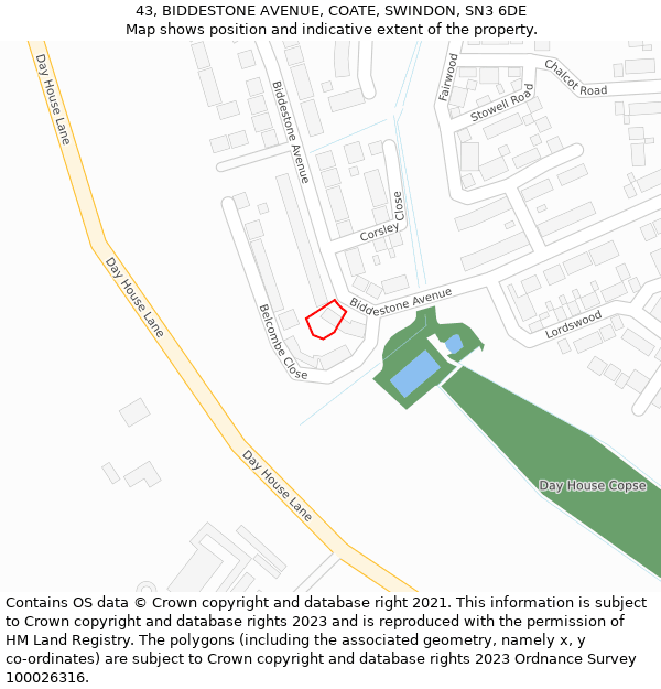 43, BIDDESTONE AVENUE, COATE, SWINDON, SN3 6DE: Location map and indicative extent of plot