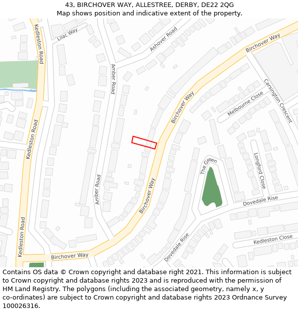 43, BIRCHOVER WAY, ALLESTREE, DERBY, DE22 2QG: Location map and indicative extent of plot