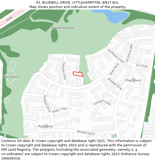 43, BLUEBELL DRIVE, LITTLEHAMPTON, BN17 6UL: Location map and indicative extent of plot