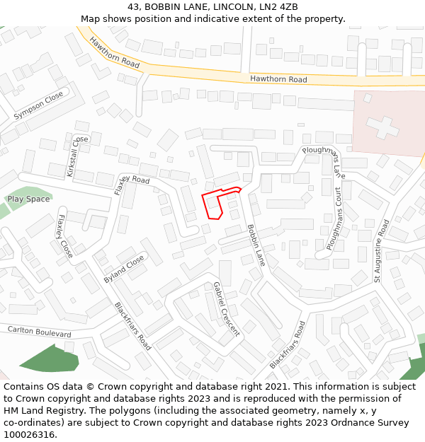 43, BOBBIN LANE, LINCOLN, LN2 4ZB: Location map and indicative extent of plot