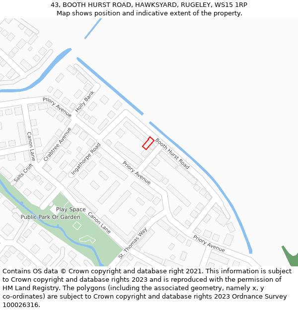 43, BOOTH HURST ROAD, HAWKSYARD, RUGELEY, WS15 1RP: Location map and indicative extent of plot