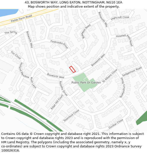 43, BOSWORTH WAY, LONG EATON, NOTTINGHAM, NG10 1EA: Location map and indicative extent of plot