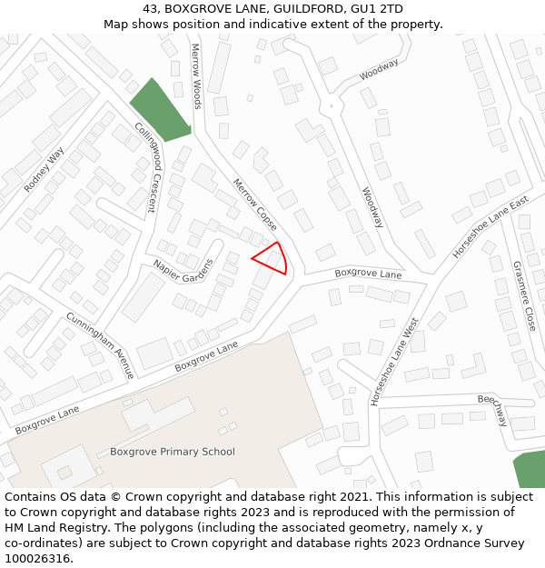 43, BOXGROVE LANE, GUILDFORD, GU1 2TD: Location map and indicative extent of plot