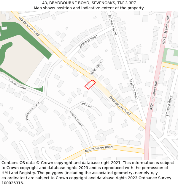 43, BRADBOURNE ROAD, SEVENOAKS, TN13 3PZ: Location map and indicative extent of plot